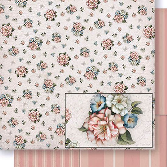 Papel Scrapbook Litoarte 30,5x30,5 SD-426 Flores e Listras Rose