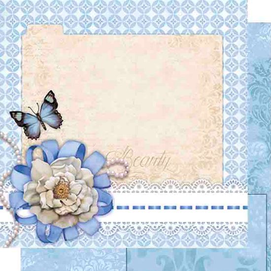 Papel Scrapbook Litoarte 30,5x30,5 SD-468 Flor e Borboleta Azul