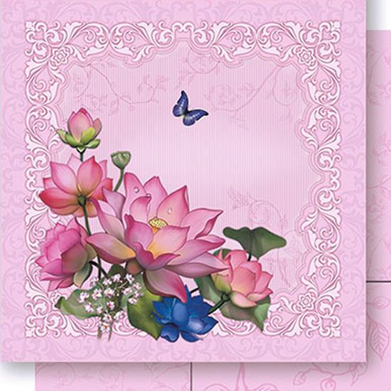 Papel Scrapbook Litoarte 30,5x30,5 SD-437 Moldura Flor de Lótus Rosa