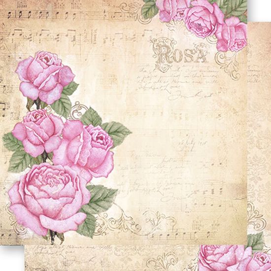 Papel Scrapbook Litoarte 30,5x30,5 SD-478 Rosas e Musical Bege