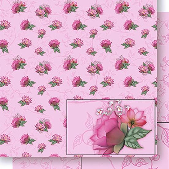 Papel Scrapbook Litoarte 30,5x30,5 SD-438 Flores de Lótus Rosa