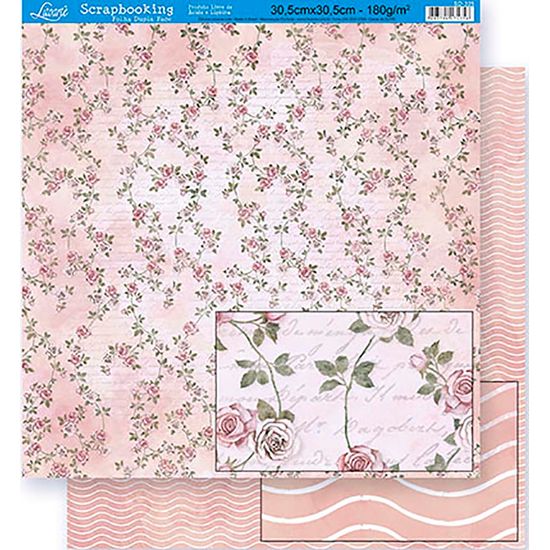 Papel Scrapbook Litoarte 30,5x30,5 SD-325 Rosas e Abstrato Rosa