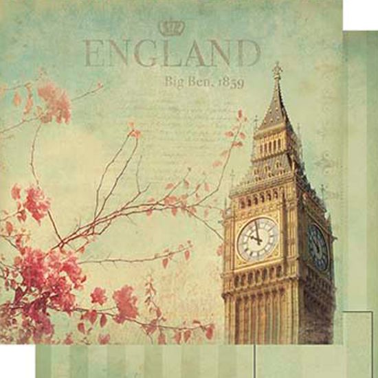 Papel Scrapbook Litoarte 30,5x30,5 SD-510 England Flores Verde