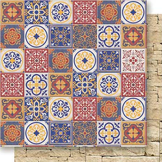 Papel Scrapbook Litoarte 30,5x30,5 SD-524 Azulejo Português e Pedras