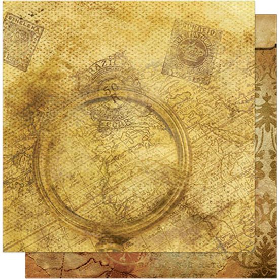 Papel Scrapbook Litoarte 30,5x30,5 SD-567 Lupa, Carimbo e Mapa