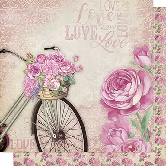 Papel Scrapbook Litoarte 30,5x30,5 SD-572 Bicicleta e Flores