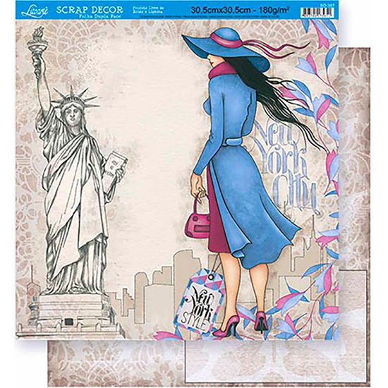 Papel Scrapbook Litoarte 30,5x30,5 SD-357 Mulher New York Bege