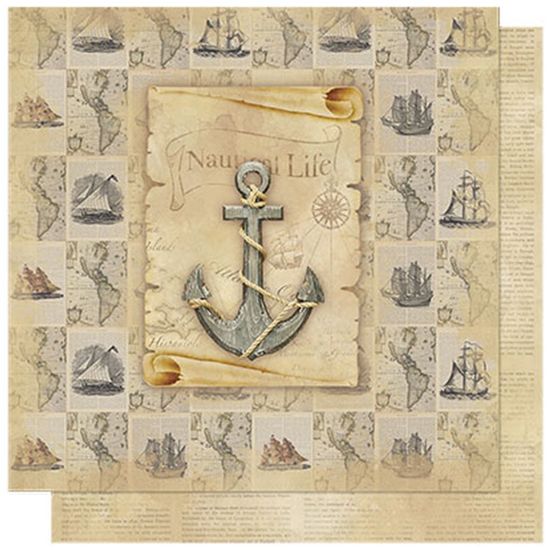 Papel Scrapbook Litoarte 30,5x30,5 SD-590 Vintage Nautical Life