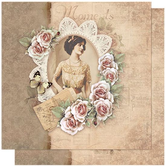Papel Scrapbook Litoarte 30,5x30,5 SD-598 Vintage Woman e Renda Flores