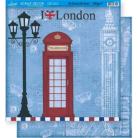 Papel Scrapbook Litoarte 30,5x30,5 SD-360 Telephono London Azul