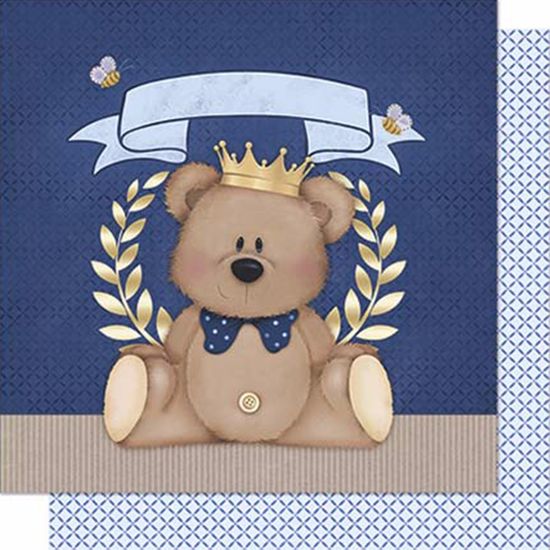 Papel Scrapbook Litoarte 30,5x30,5 SD-604 Urso Coroa Menino Azul