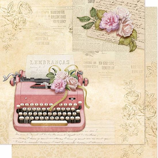 Papel Scrapbook Litoarte 30,5x30,5 SD-610 Máquina de Escrever Vintage