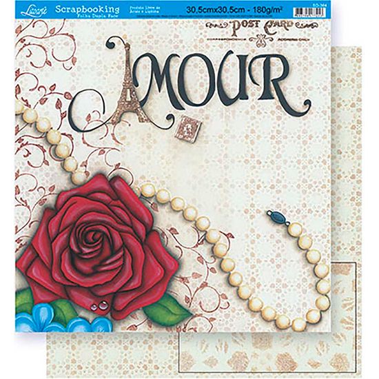 Papel Scrapbook Litoarte 30,5x30,5 SD-364 Rosa e Amour