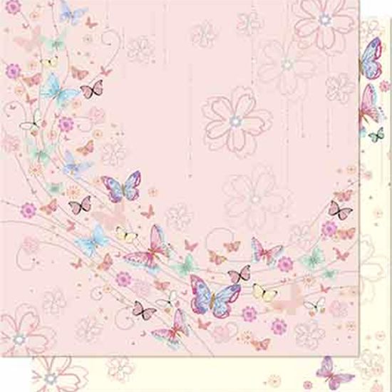 Papel Scrapbook Litoarte 30,5x30,5 SD-646 Borboletas e Flores Rosa