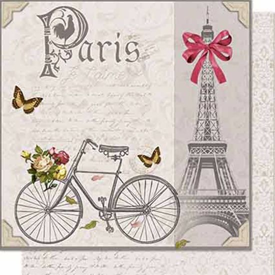 Papel Scrapbook Litoarte 30,5x30,5 SD-655 Torre Eiffel e Bicicleta