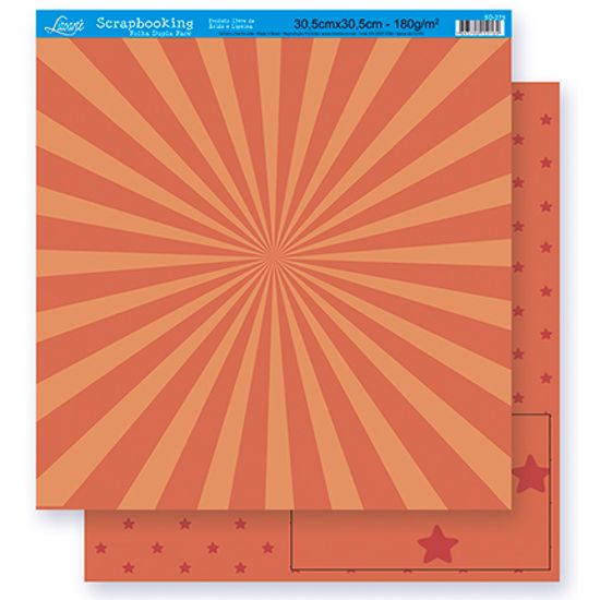 Papel Scrapbook Litoarte 30,5x30,5 SD-267 Abstrato e Estrela Laranja