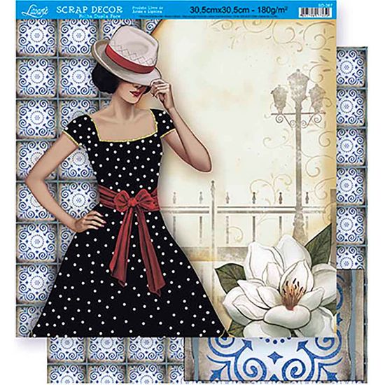 Papel Scrapbook Litoarte 30,5x30,5 SD-367 Mulher e Azulejo Português