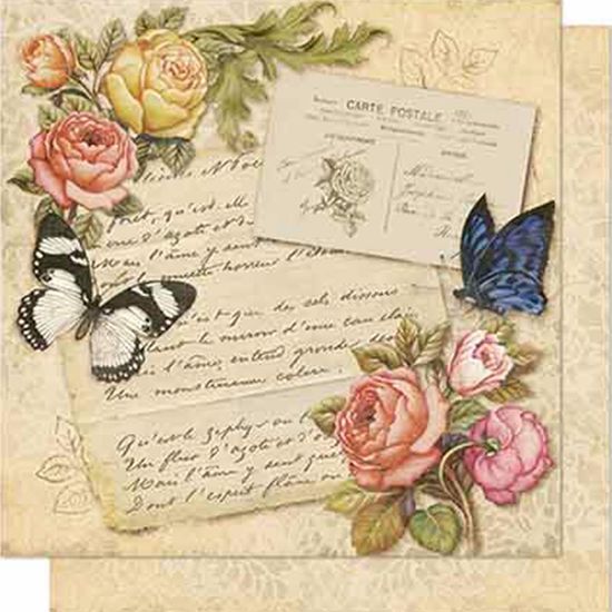 Papel Scrapbook Litoarte 30,5x30,5 SD-699 Rosas e Carta