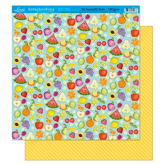 Papel Scrapbook Litoarte 30,5x30,5 SD-227 Frutas e Listras Amarelas
