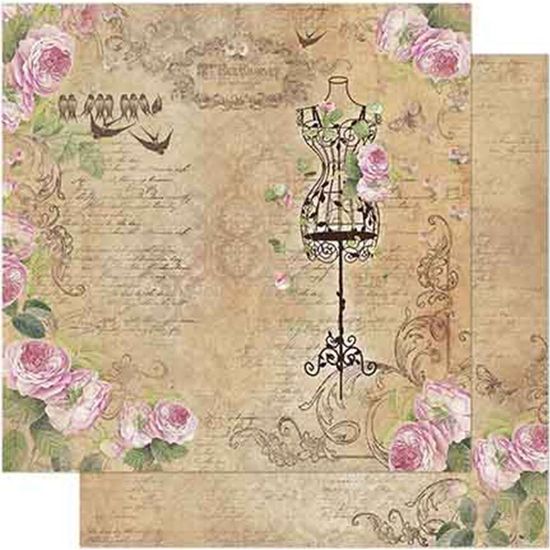 Papel Scrapbook Litoarte 30,5x30,5 SD-722 Vintage de Corpete com Rosas