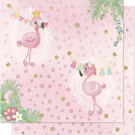 Papel Scrapbook Litoarte 30,5x30,5 SD-707 Flamingos e Poá