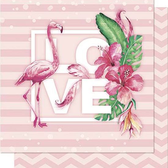 Papel Scrapbook Litoarte 30,5x30,5 SD-711 Flamingo Love Tropical Chevron Rosa