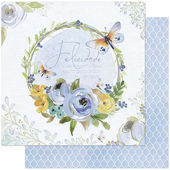 Papel Scrapbook Litoarte 30,5x30,5 SD-744 Guirlanda Floral Azul