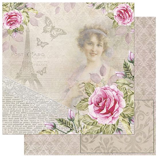 Papel Scrapbook Litoarte 30,5x30,5 SD-757 Dama com Rosas Vintage