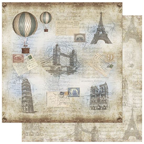 Papel Scrapbook Litoarte 30,5x30,5 SD-761 Balão Paris Vintage