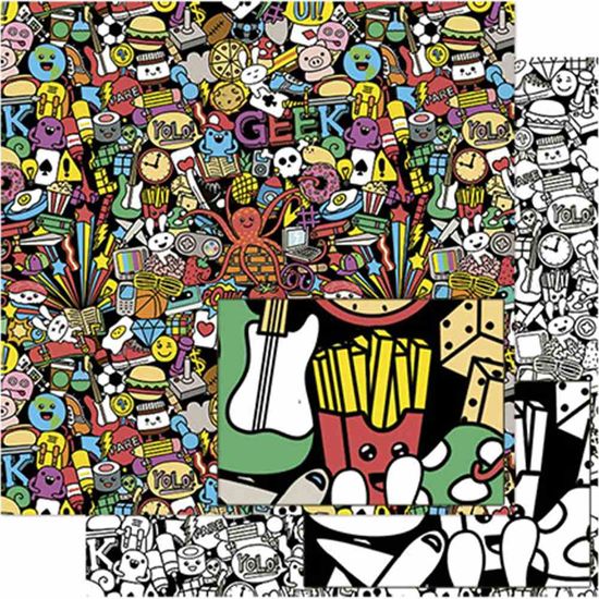 Papel Scrapbook Litoarte 30,5x30,5 SD-765 Doodle Art Teen Masculino