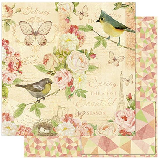 Papel Scrapbook Litoarte 30,5x30,5 SD-777 Pássaro e Flores