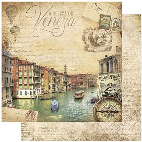 Papel Scrapbook Litoarte 30,5x30,5 SD-792 Veneza Itália Vintage
