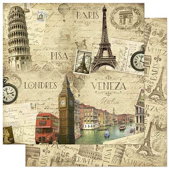 Papel Scrapbook Litoarte 30,5x30,5 SD-797 Paris, Pisa e Londres