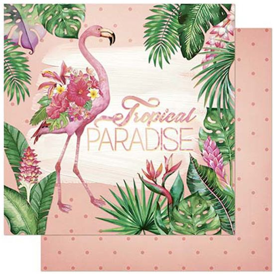 Papel Scrapbook Litoarte 30,5x30,5 SD-804 Flamingos e Flores Tropicais