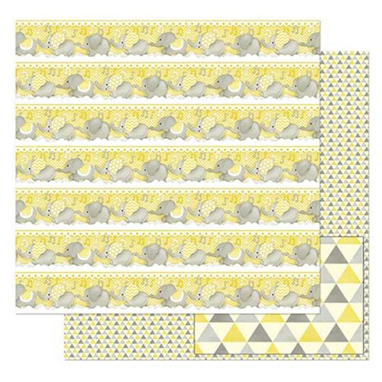 Papel Scrapbook Litoarte 30,5x30,5 SD-818 Elefantes Cinza com Amarelo