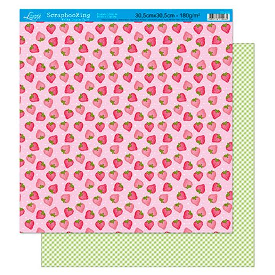 Papel Scrapbook Litoarte 30,5x30,5 SD-229 Morangos Rosa e Verde