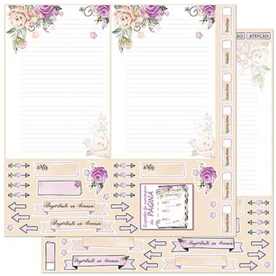 Papel Scrapbook Litoarte 30,5x30,5 SD-906 Planner Rosas e Página Flores