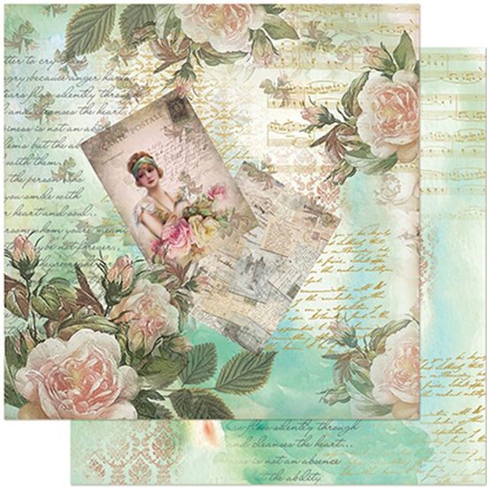 Papel Scrapbook Litoarte 30,5x30,5 SD-953 Dama e Rosas Vintage