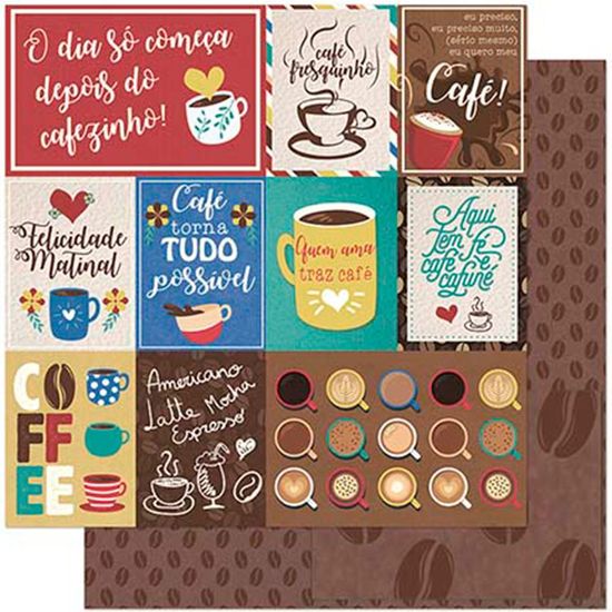 Papel Scrapbook Litoarte 30,5x30,5 SD-926 Tags e Frases de Café