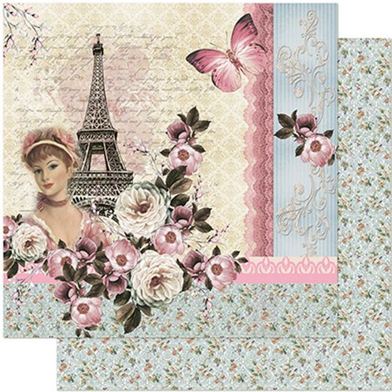 Papel Scrapbook Litoarte 30,5x30,5 SD-967 Torre Eiffel, Dama e Flores