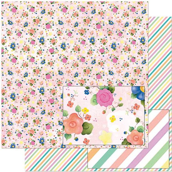 Papel Scrapbook Litoarte 30,5x30,5 SD-974 Padrão Flores Coloridas e Estrelas