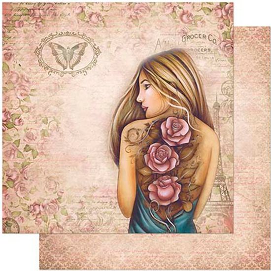 Papel Scrapbook Litoarte 30,5x30,5 SD-977 Mulheres Rosas Tatuadas
