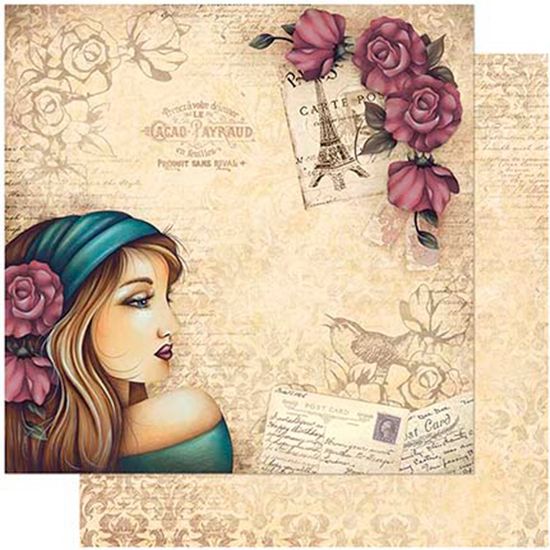 Papel Scrapbook Litoarte 30,5x30,5 SD-983 Mulher com Rosas no Cabelo
