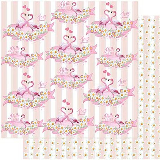 Papel Scrapbook Litoarte 30,5x30,5 SD-995 Flamingos Flores Fundos Listras