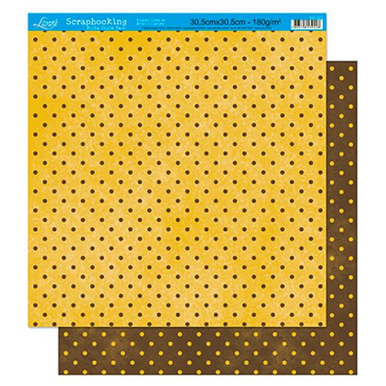 Papel Scrapbook Litoarte 30,5x30,5 SD-223 Poá Amarelo e Marrom
