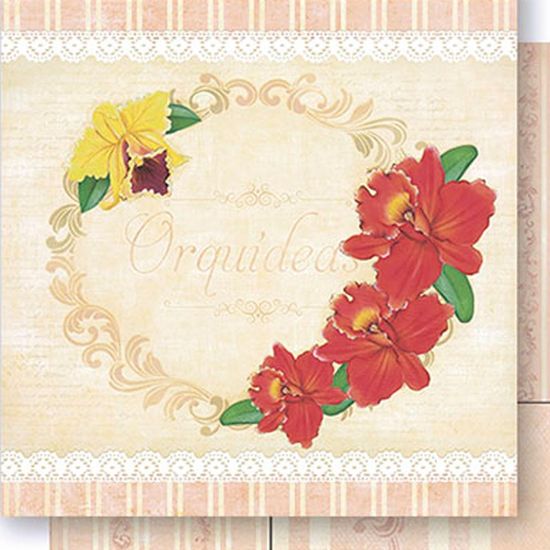 Papel Scrapbook Litoarte 30,5x30,5 SD1-046 Orquídeas
