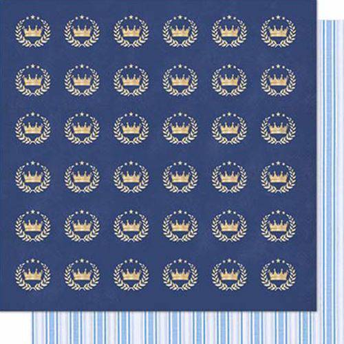 Papel Scrapbook Litoarte Sd-605 Dupla Face 30,5x30,5cm Coroas e Ramos Azul