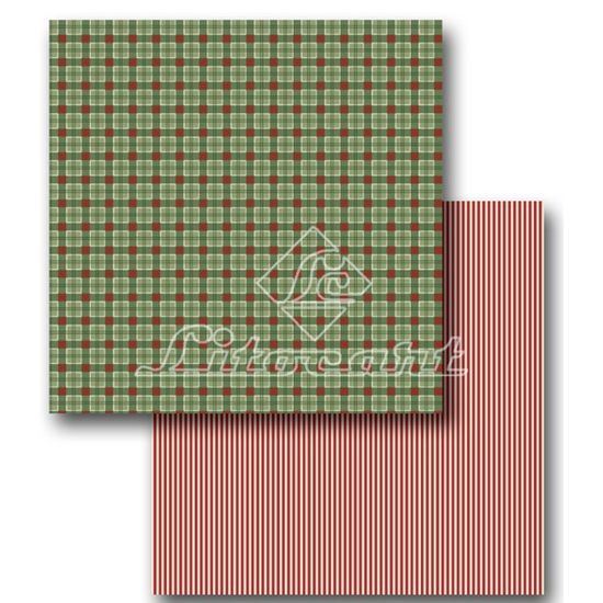 Papel Scrapbook Litocart 30,5x30,5 LSCD-020 Xadrez e Listras Verde e Vermelho