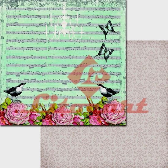 Papel Scrapbook Litocart 30,5x30,5 LSCD-206 Musical Verde e Rosa