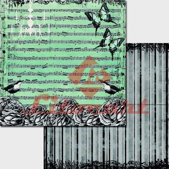 Papel Scrapbook Litocart 30,5x30,5 LSCD-210 Musical Verde e Preto
